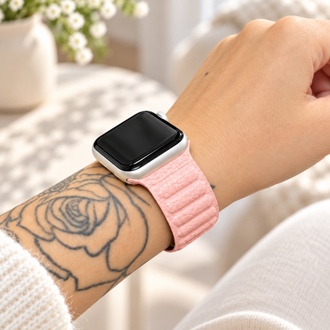 Apple Watch Leren Magneetbandje - Roze