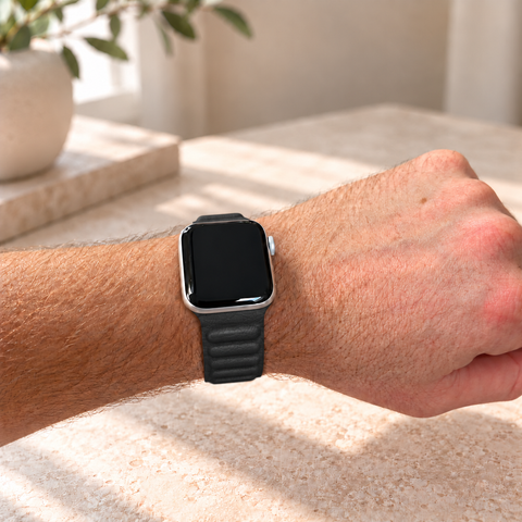 Apple Watch Leren Magneetbandje - Zwart