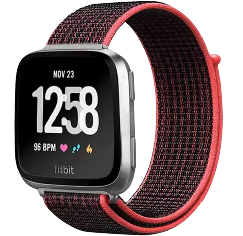 Fitbit Sense 2 Nylon Bandje - Zwart Rood